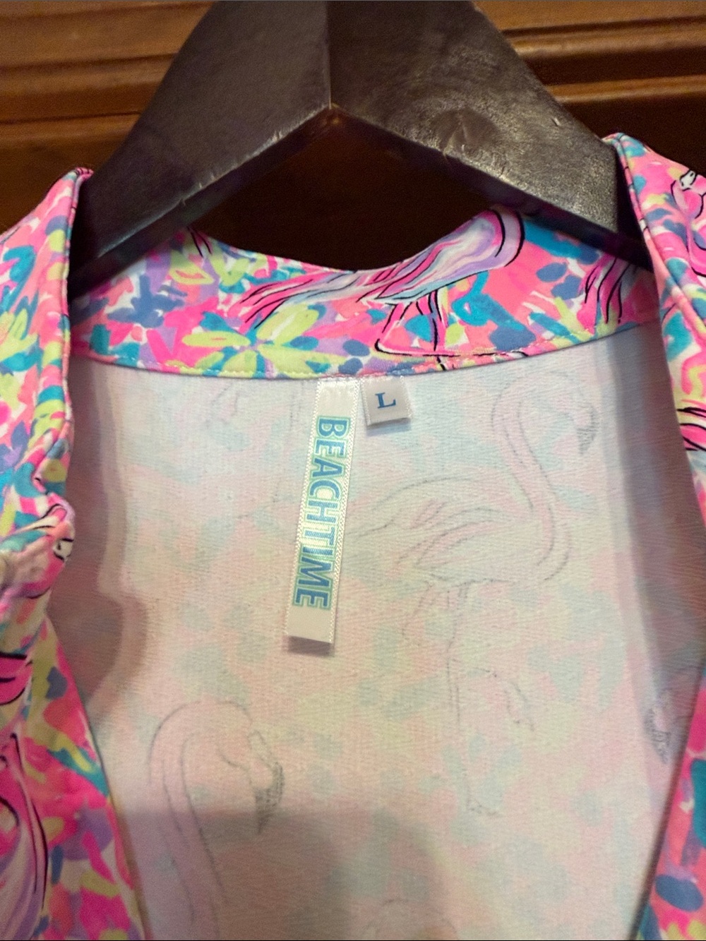 Pink Flamingo Print Long Sleeve Dress - Picture 4 of 6